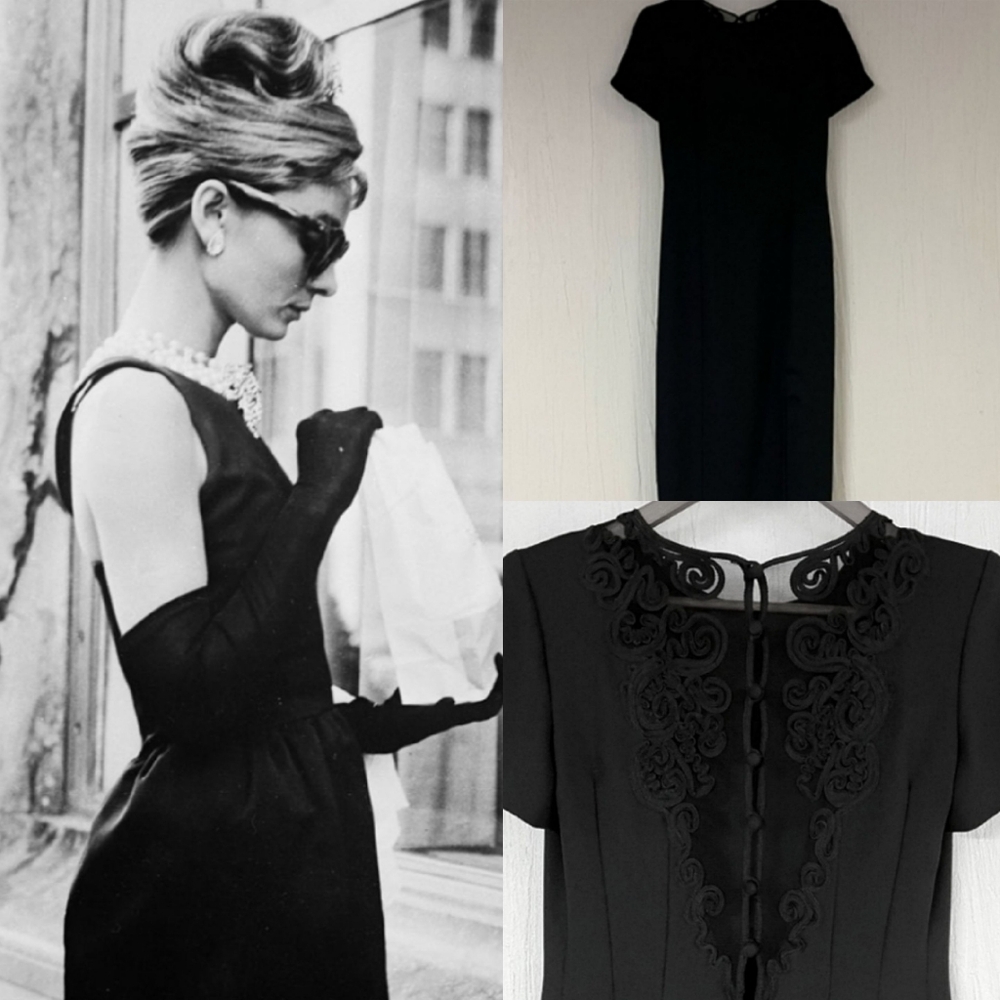 ❗Vintage Audrey Hepburn Breakast at Tiffany's Style Black Lace Detail Dress 6❗